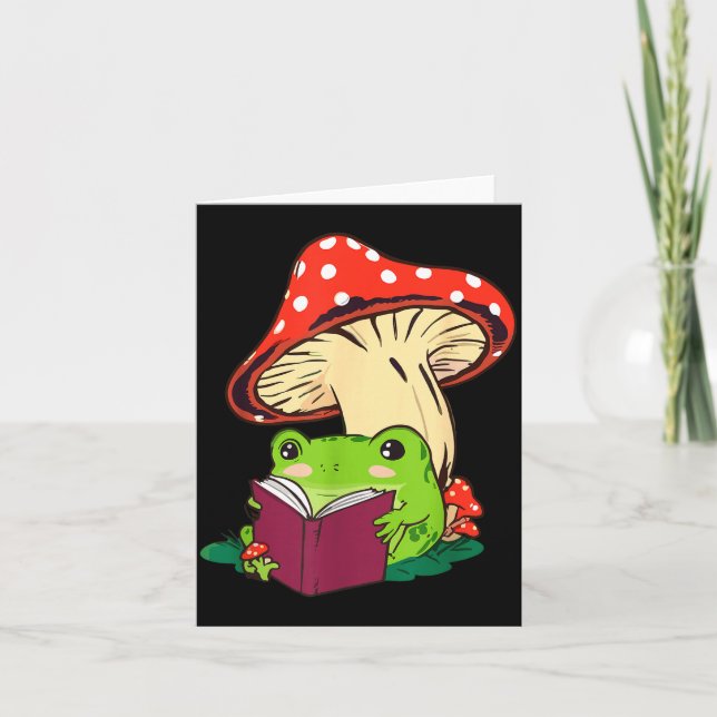 Tarjeta Reading Frog Mushroom Cute Nature Aesthetic Cottag (Anverso)