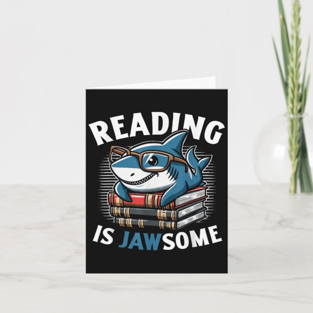 Tarjeta Reading Is Jawsome Shark Books Bookworm Reader  (Anverso)