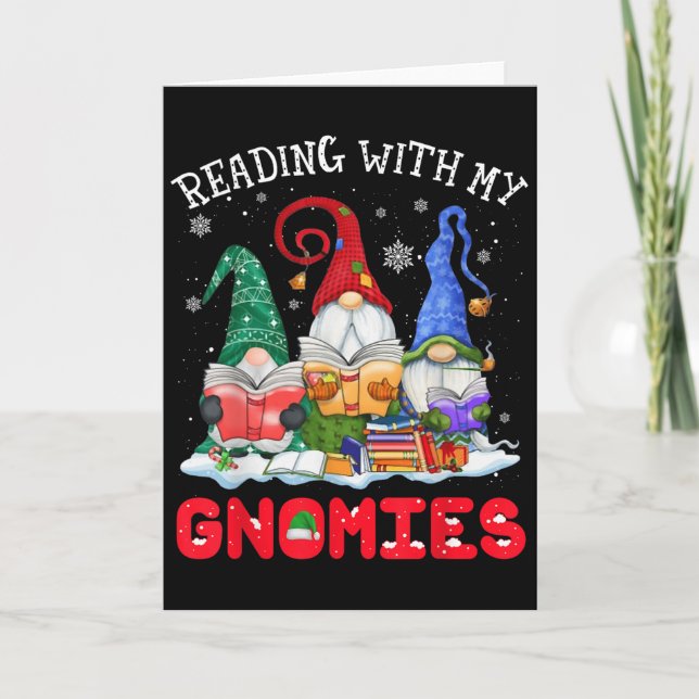 Tarjeta Reading With My Gnomies Christmas Funny Gnomes Rea (Anverso)