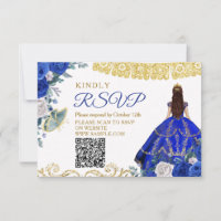 Tarjeta Real Azul Quinceañera 15 Anos RSVP