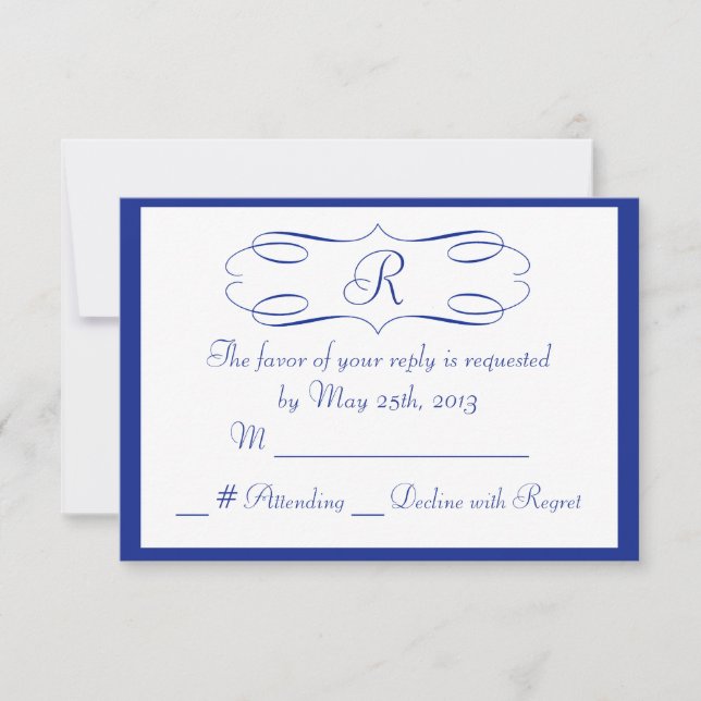 Tarjeta Real Blue Monogram Wedding RSVP (Anverso)