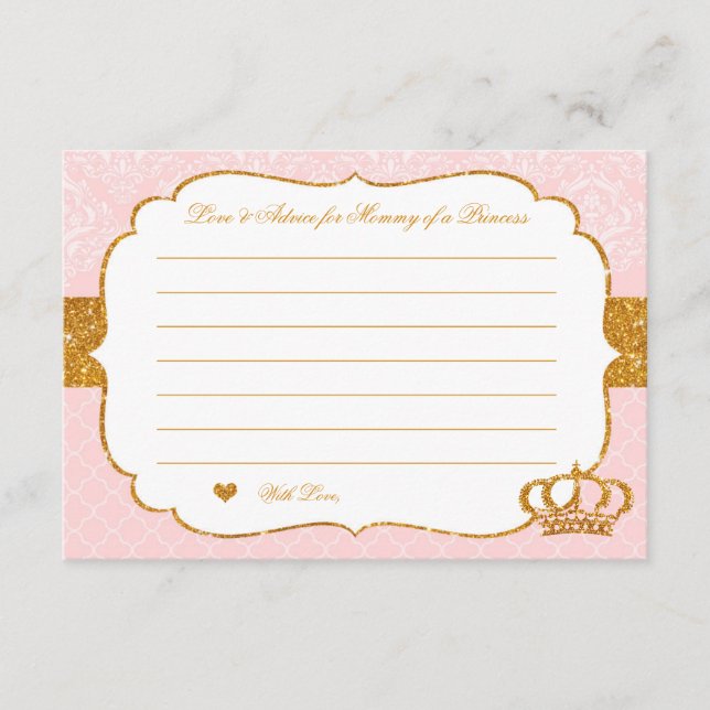 Tarjeta Real de Consejos Rosa y Oro para Princesas (Anverso)