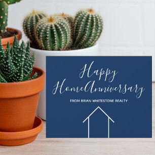 Tarjeta Real Estate Feliz Hogar Aniversario Simple Azul
