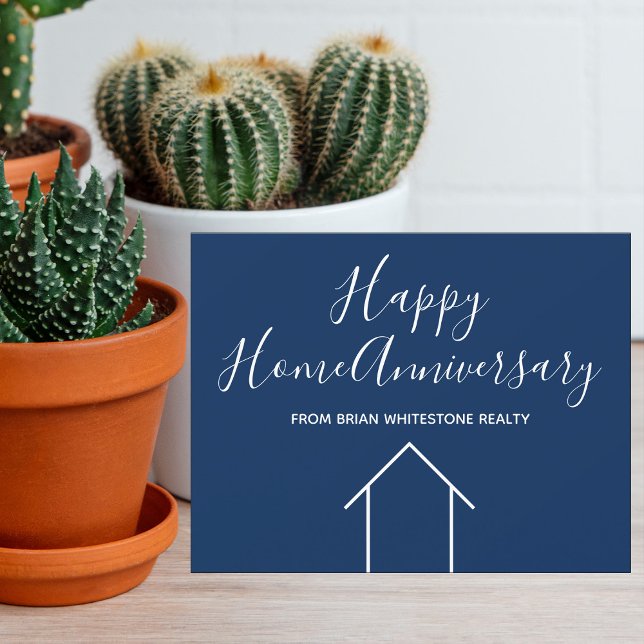 Tarjeta Real Estate Feliz Hogar Aniversario Simple Azul (Subido por el creador)