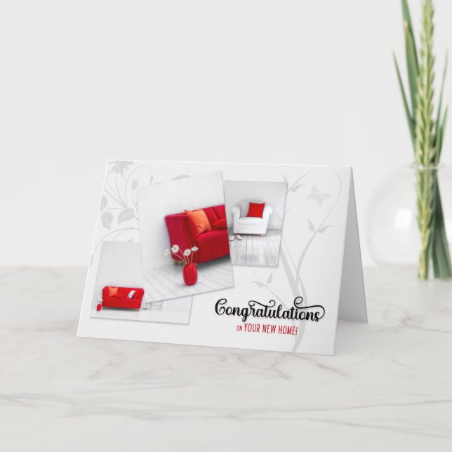 Tarjeta Realtor New Home Congratulations in Modern Red (Anverso)