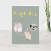 Rebanada de pastel de cumpleaños gritando "adiós".
