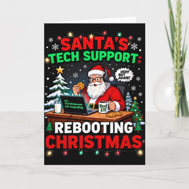 Tarjeta Rebooting Funny Santa's Tech Support Christmas Com (Anverso)