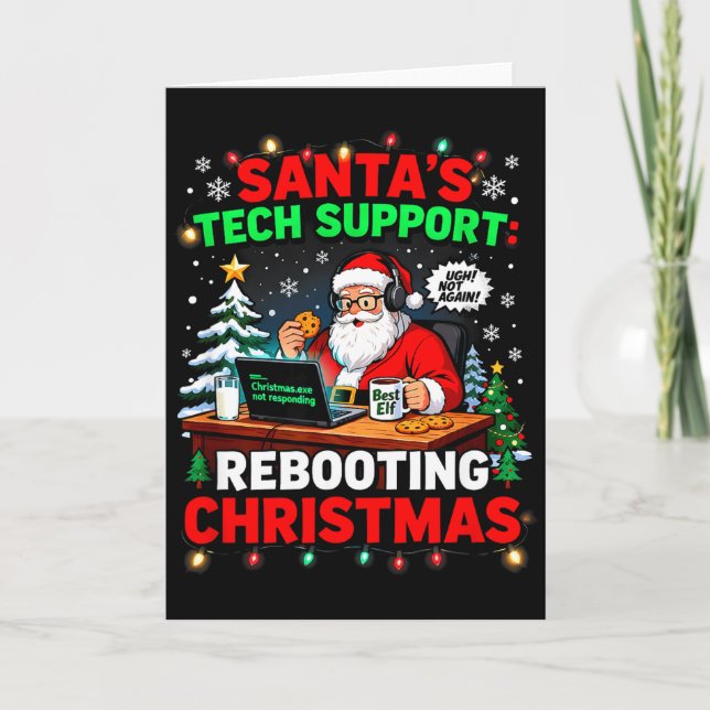 Tarjeta Rebooting Funny Santa's Tech Suprt Christmas Compu (Anverso)