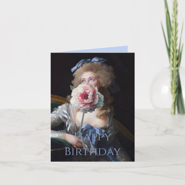 Tarjeta Recatada con Cumpleaños Feliz Peonía Rosa (Anverso)
