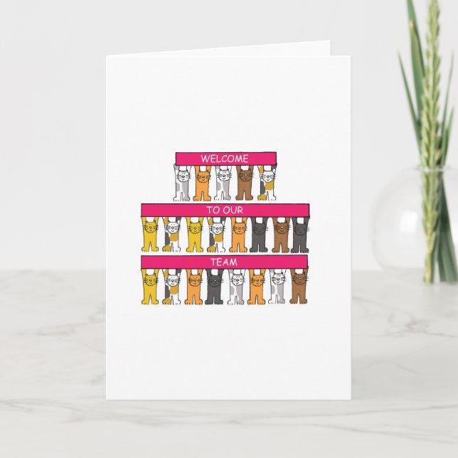 Tarjeta Recepción a nuestro equipo, gatos del dibujo (Anverso)