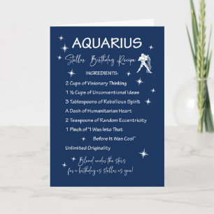 Tarjeta Receta de cumpleaños estelar Aquarius Zodiac