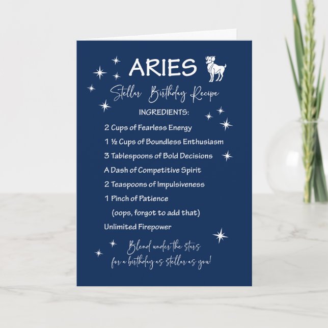 Tarjeta Receta de cumpleaños estelar de Aries Zodiac (Anverso)