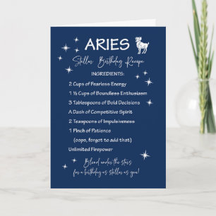 Tarjeta Receta de cumpleaños estelar de Aries Zodiac