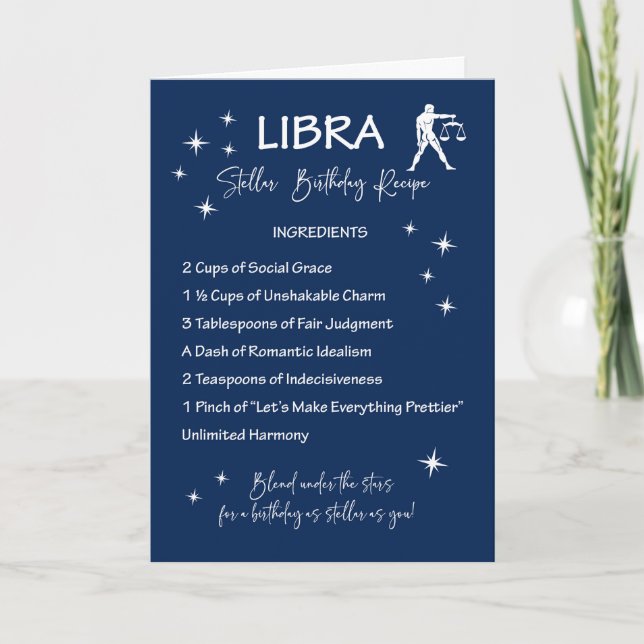Tarjeta Receta de cumpleaños estelar de Libra Zodiac (Anverso)