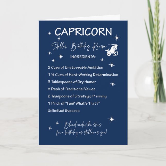 Tarjeta Receta de cumpleaños estelar de Zodiac de Capricor (Anverso)