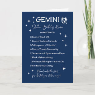 Tarjeta Receta de cumpleaños estelar de Zodiac Gemini