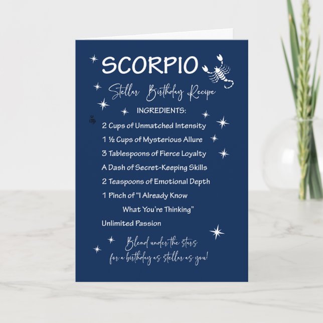 Tarjeta Receta de cumpleaños estelar escorpión zodiaco (Anverso)