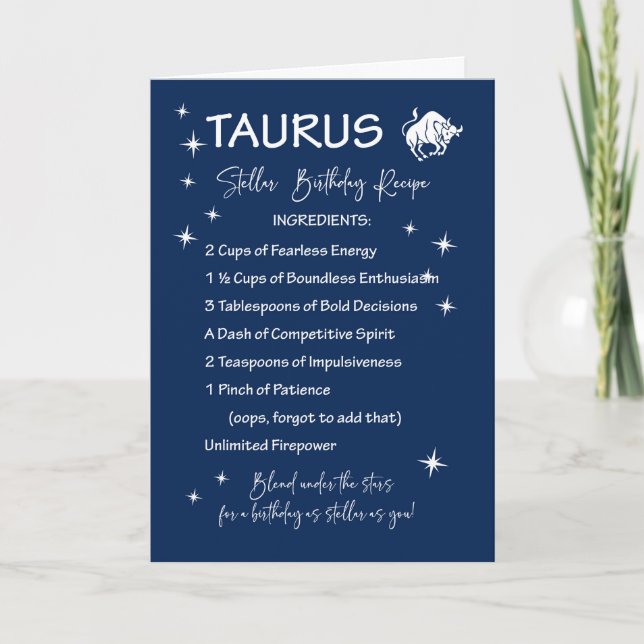Tarjeta Receta de cumpleaños estelar Taurus Zodiac (Anverso)