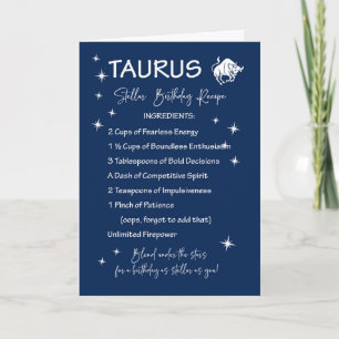 Tarjeta Receta de cumpleaños estelar Taurus Zodiac