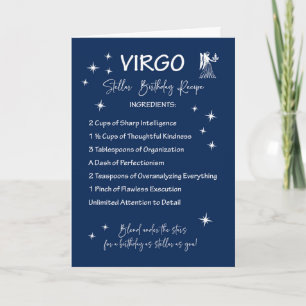 Tarjeta Receta de cumpleaños estelar Virgo Zodiac