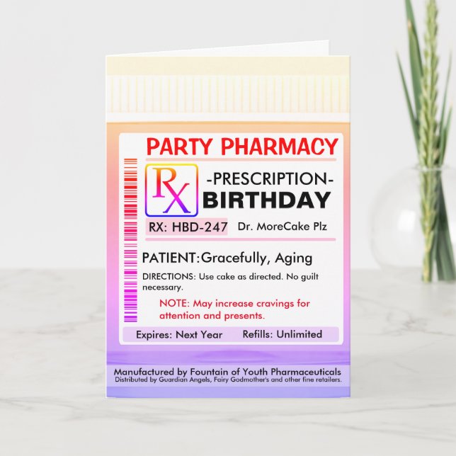 Tarjeta Receta de RX para Feliz Cumpleaños (Anverso)
