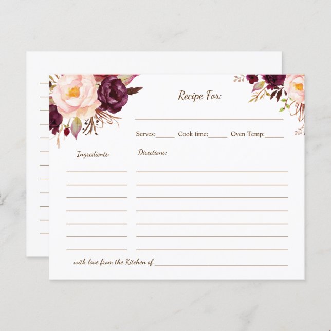 Tarjeta Receta Marsala Flores Ducha Bridal (Anverso / Reverso)