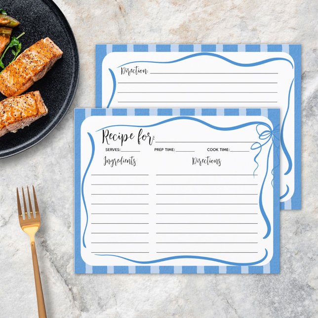 Tarjeta recetaria de franjas azules y lémones (In situ)