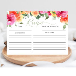 Tarjeta recetaria de naranja rosa peonías de ducha