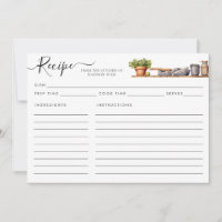 Tarjeta recetaria de utensilios de cocina con manc