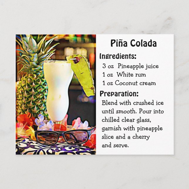 Tarjeta recetaria del Día Nacional de la Piña Cola (Anverso)