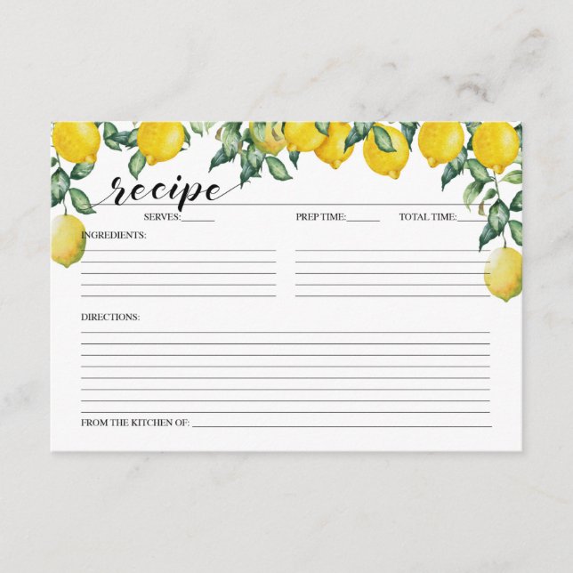 Tarjeta recetaria Lemons Bridal Shower (Anverso)