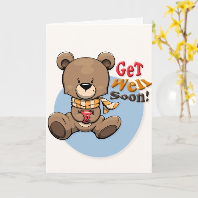 Tarjeta Recibir muy pronto un saludo de oso lindo (flor amarilla)