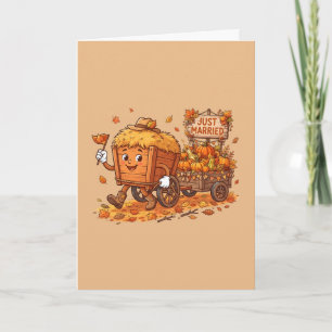 Tarjeta Recién Casados Paseo en Carro de Heno Otoño Diseño