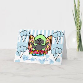 Tarjeta Recién nacido azul de Labrador negro felicitacione
