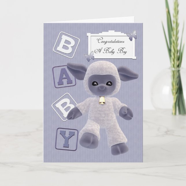Tarjeta recién nacido bebé felicitaciones con cordero (Anverso)
