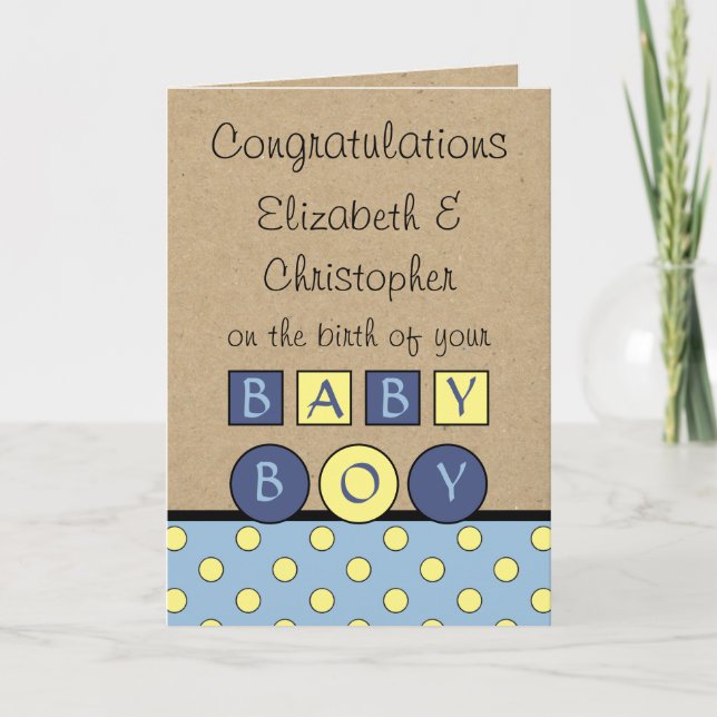 Tarjeta Recién nacido Boy amor grande amarillo azul rústic (Anverso)