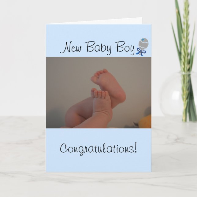 Tarjeta Recién nacido Boy Baby Feet Blue Rattle (Anverso)