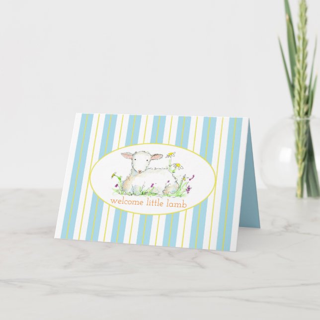 Tarjeta Recién nacido Boy Felicitaciones Cordero Pequeño (Anverso)