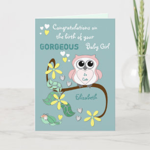 Tarjeta Recién nacido chica felicitaciones rosa y verde