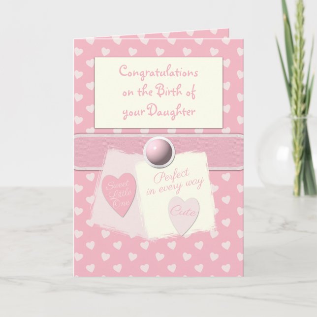 Tarjeta Recién nacido chica felicitaciones rosadas (Anverso)