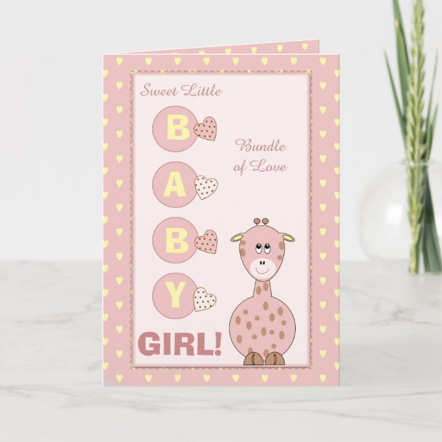 Tarjeta Recién nacido Chica linda jirafa rosa (Anverso)