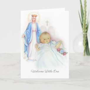 Tarjeta Recién nacido de bienvenida niño o Chica católico