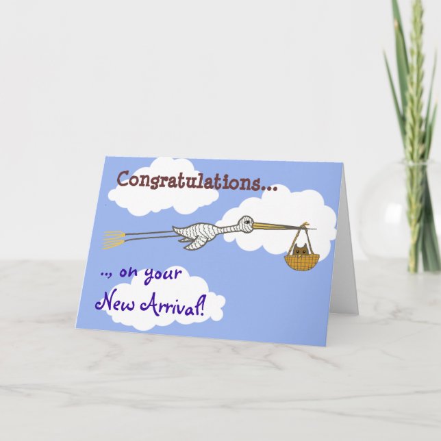 Tarjeta Recién nacido de la cigüeña y del búho del bebé (Anverso)