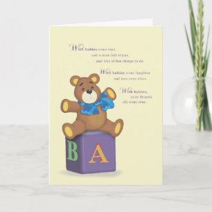 Tarjeta Recién nacido felicita a Teddy Bear por bloqueos