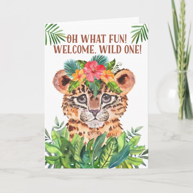 Tarjeta Recién nacido Felicitaciones Baby Cheetah Jungle T (Anverso)