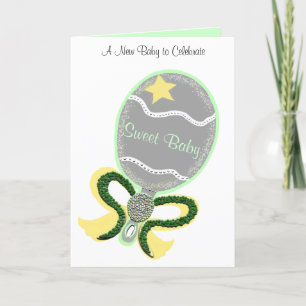 Tarjeta Recién nacido Felicitaciones Green Yellow Rattle