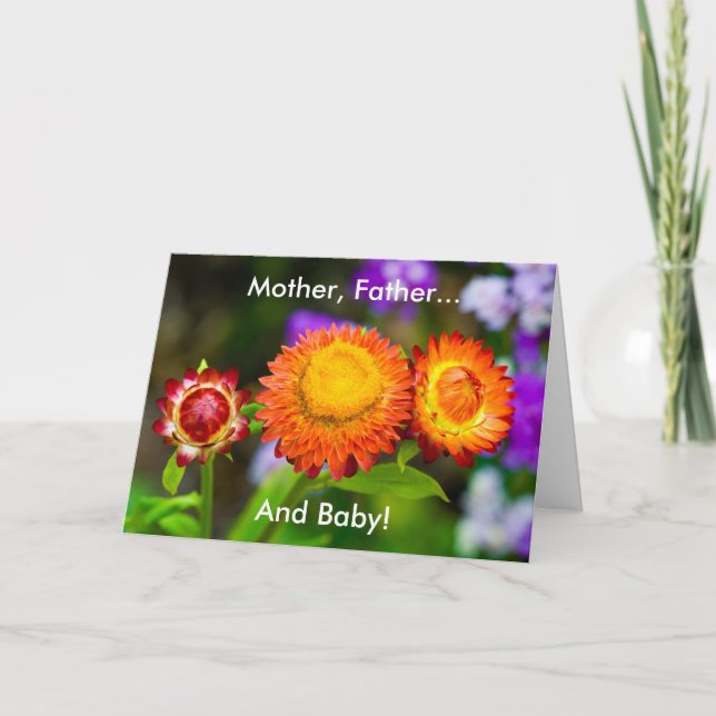 Tarjeta Recién nacido: Madre, padre, bebé (Anverso)