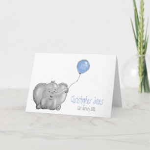 Tarjeta Recién nacido niño globo azul elefante personaliza