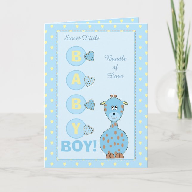 Tarjeta Recién nacido Niño linda jirafa azul (Anverso)