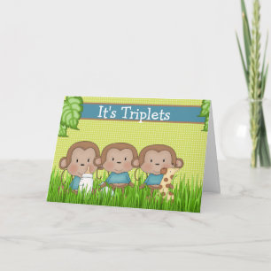 Tarjeta Recién nacido Triplet Boys Cute Mono